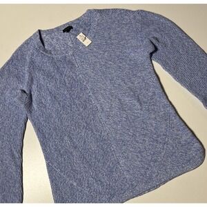 Talbots Pima Cotton Cable Knit Sweater Size L Blue & White Marled Round Neck Top